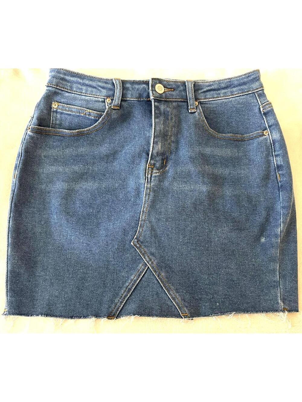 Y2K Denim Mini Skirt Raw Hem Indie Coquette Jean Skirt Medium Wash